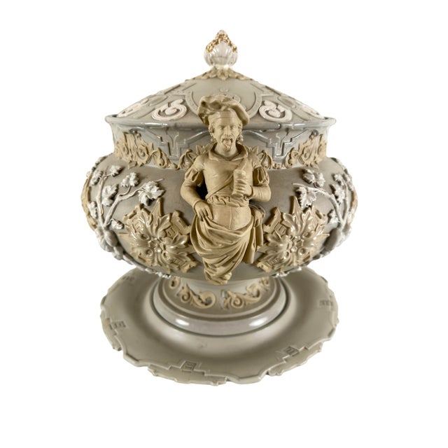 Antique Continental Bisque Punch Bowl or Wine Server Tureen With Bacchus Relief & Grape Finial, Late 19th Century For Sale - Image 4 of 12