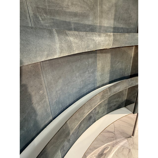 1970s Mid-Century Modern Attributed to Willy Rizzo Bar Cabinet in Blue Suede, Brass & Chrome For Sale - Image 10 of 13