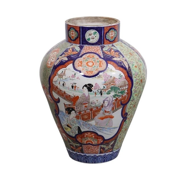 Late 19th Century Oversized Oriental Imari Vase With Landscape Panels For Sale - Image 4 of 10