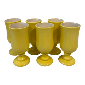 Set of 6 Vintage Yellow Pedestal Glasses