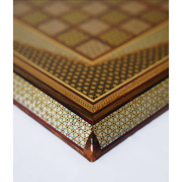 Wood Handcrafted Chess & Backgammon Set – Geometric Marquetry Game Board | Pilardi For Sale - Image 7 of 8