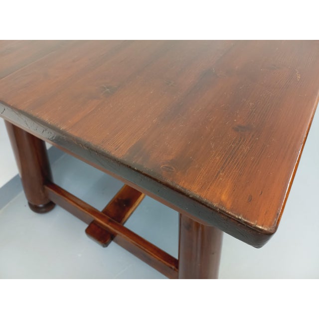 Brutalist Dining Table in Dark Pine Wood by Georges Robert, 1960s For Sale - Image 10 of 18