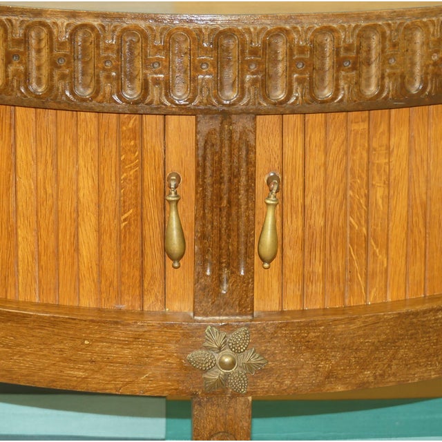 Wood Vintage Demi-Lune Console Table with Mini Chest of Drawers and Slatted Roll-Up Doors, 1970s For Sale - Image 7 of 15