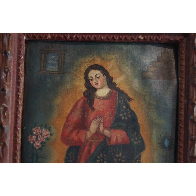 Mid 19th Century Spanish Colonial Painting of Nossa Senhora Da Conceição For Sale In San Antonio - Image 6 of 11