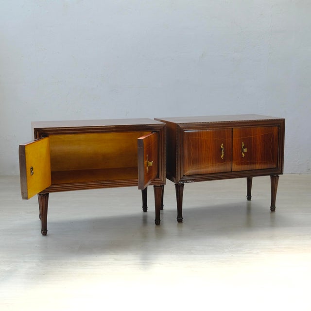 Beautiful pair of bedside tables designed in the original 1950s production Structure with square but harmonious shapes....
