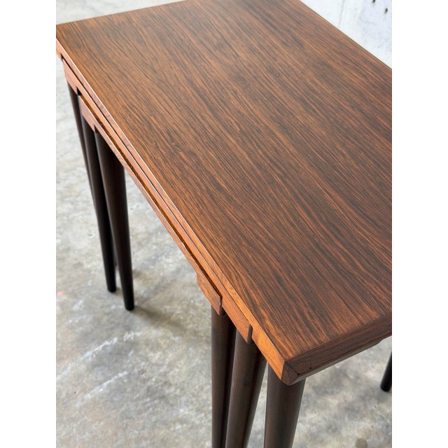 Wood Rosewood Nesting Tables Set of 3 With Slim Tapered Legs Vintage Mid-Century Modern 1960s For Sale - Image 7 of 11