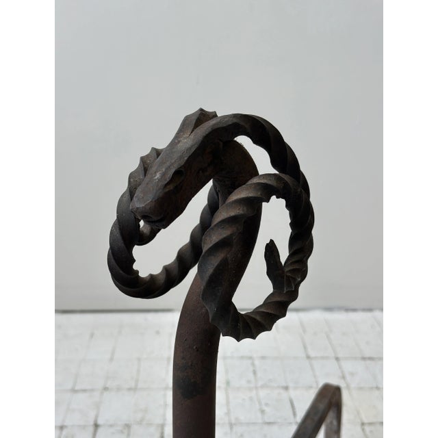 Metal Antique Wrought Iron Figural Ram Andirons, a Pair, Circa Early 20th Century For Sale - Image 7 of 18
