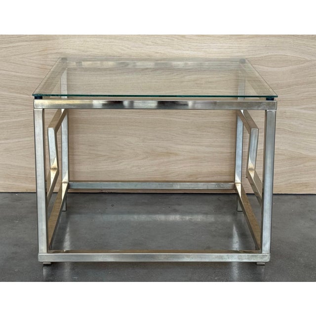 1970s Pair of Square Brass and Glass Structural Coffee tables, Italian For Sale - Image 9 of 18