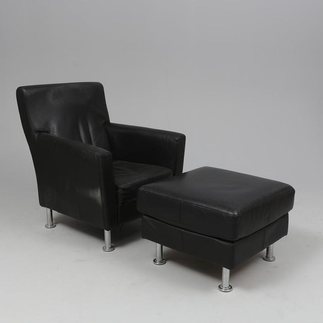 Animal Skin Set of Lounge Chair and Ottoman in Black Leather, 1980s For Sale - Image 7 of 7