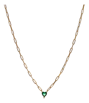 Emerald Heart Minimalist Gold Necklace
