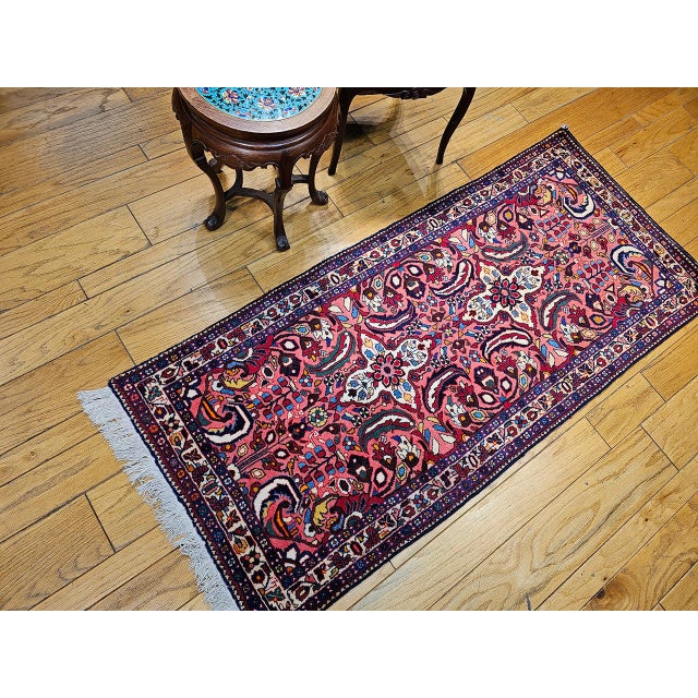 Textile Vintage Persian Lilian Rug, Handknotted Wool, Geometric Pattern, Red & Ivory, 3x7 For Sale - Image 7 of 18