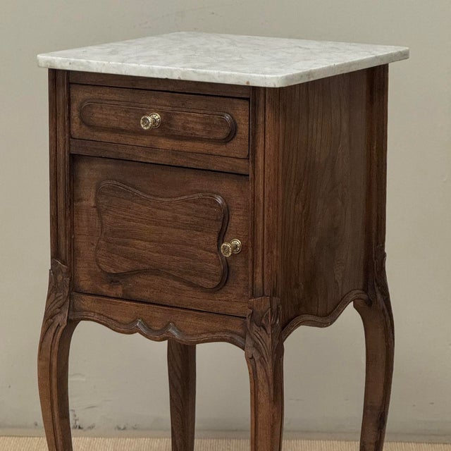 Pair of Antique French Louis XV Oak Nightstands With Carrara Marble For Sale - Image 11 of 18