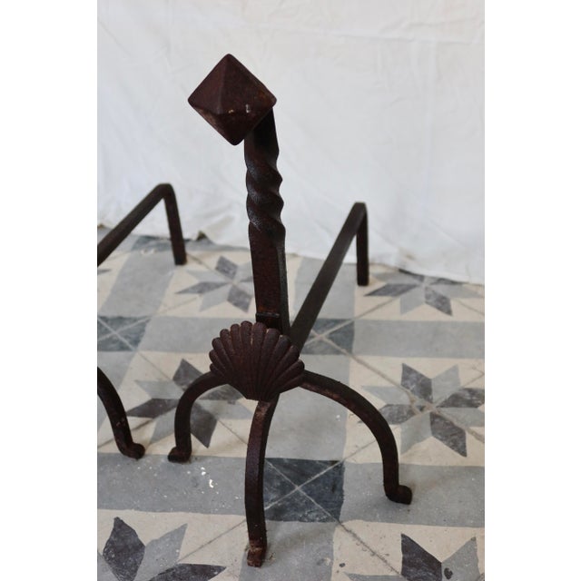 Vintage Metal and Cast Iron Andirons with Seashell Motif, 1950s, Set of 2 For Sale - Image 6 of 10