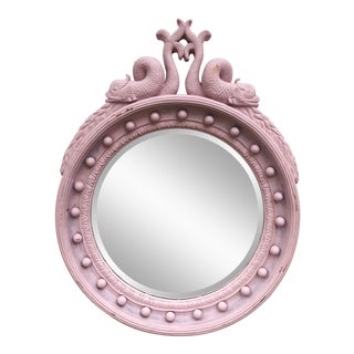 Vintage Hand-Painted Circular Dolphin Mirror For Sale