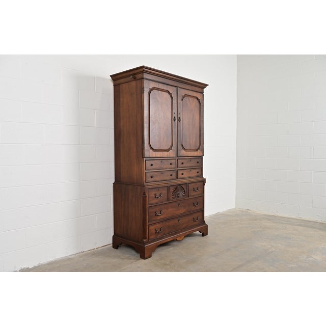 Drexel Heritage Drexel Heritage Georgian Carved Mahogany Armoire Dresser or Gentleman's Chest For Sale - Image 4 of 11