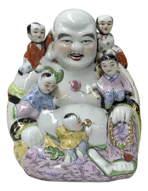 Oriental Color Happy Laughing Buddha Children Porcelain Figure