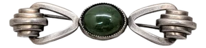 Vintage 1937 Signed Monet Silvertone Cabochon Faux-Jade Bar Brooch