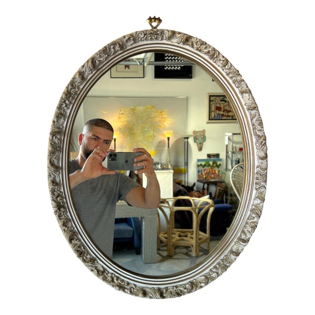 Hollywood Regency Oval Wall Mirror For Sale