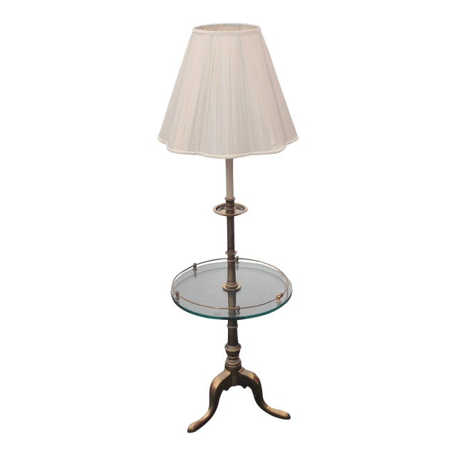 Mid 20th Century Stiffel French Provincial Solid Brass Tripod Cabriolet Leg Floor Lamp & Shade For Sale
