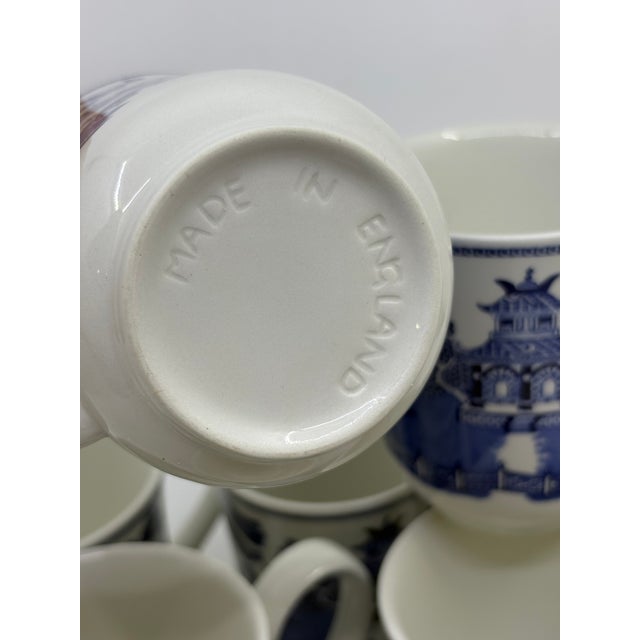 Late 20th Century Johnson's Brothers Blue Willow Chinoiserie Mugs Made in England -Set of 8 For Sale - Image 12 of 12