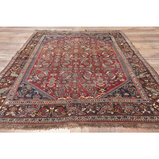 Brick Red Early 20th Century Antique Persian Shiraz Rug, 04'07 X 07'03 For Sale - Image 8 of 10