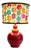 Vintage Table Lamp with Red and Yellow Ceramic Base and Fabric by Lamplove, 1980s For Sale