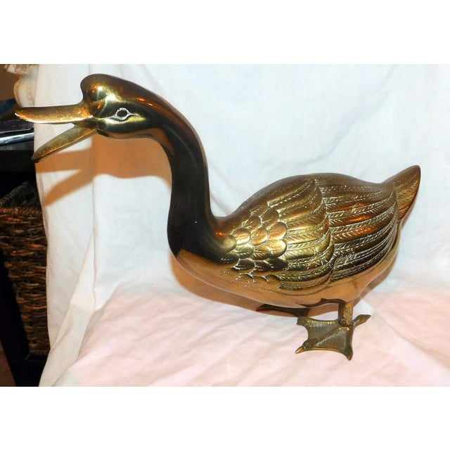 Late 20th Century Mid-Century Brass Ducks - a Pair For Sale - Image 5 of 13