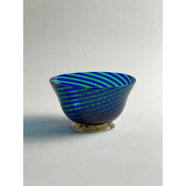 Filigrana Murano Glass Bowl with Green and Blue Stripes, Italy, 1970s For Sale - Image 3 of 10