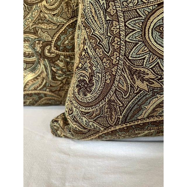 Textile Blue and Beige Paisley Pattern Decorative Pillows - A Pair For Sale - Image 7 of 7