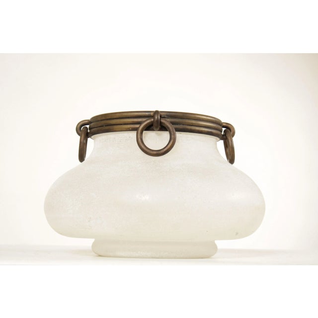 High Quality Vintage Opaque Glass Vase with Brass Handles