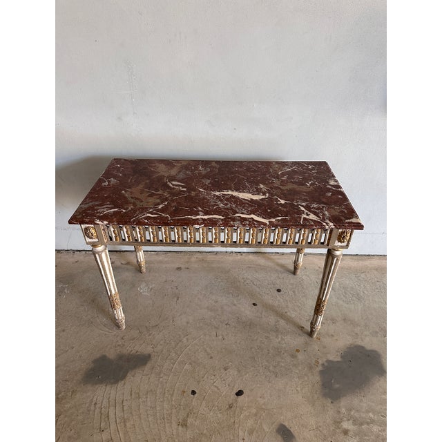 Neoclassical Style Giltwood Console Table With Rosso Levanto Marble Top For Sale In Miami - Image 6 of 7