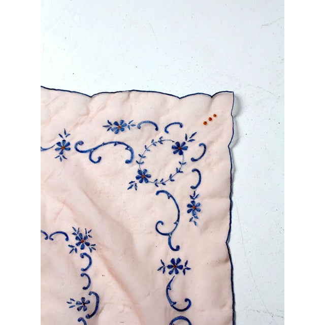 Shabby Chic Vintage Art Nouveau Pink Table Cloth With Embroidery For Sale - Image 3 of 7