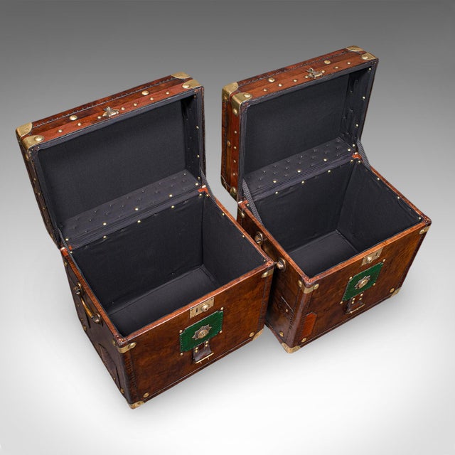 Pair of Late Vintage Officer's Campaign Trunks, English, Leather, Nightstand For Sale - Image 9 of 12