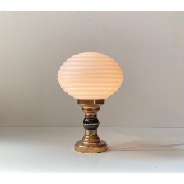 Art Deco Scandinavian Table Lamp in Bronze & Fluted Orb Glass, 1960s For Sale - Image 10 of 10