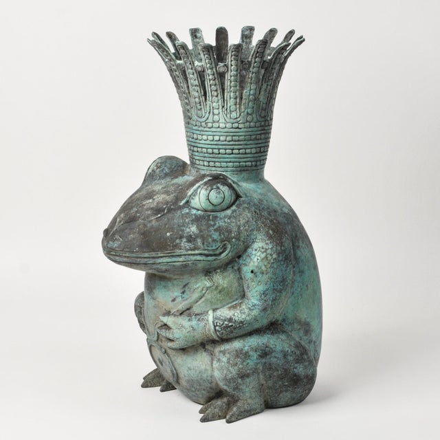 Vintage Prince Frog Outdoor Planter Statue Copper Alloy With Patina For Sale - Image 9 of 18