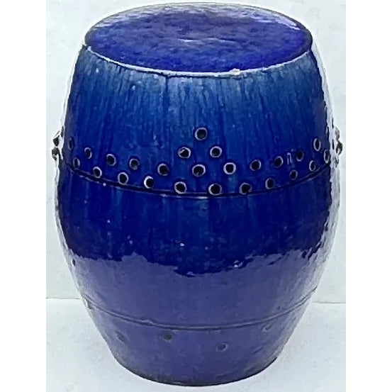 Early 20th Century Ceramic Garden Seat Antique Chinese Blue Glazed Terracotta For Sale - Image 5 of 9