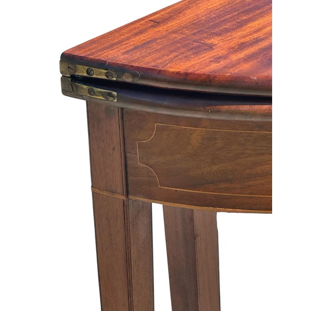Brown Antique George III Era Mahogany & Satinwood Inlaid DemiLune Console Game Table For Sale - Image 8 of 12