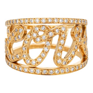 Mid 20th Century Repossi Diamond Love Script 18k Yellow Gold Band Ring Size 6 For Sale