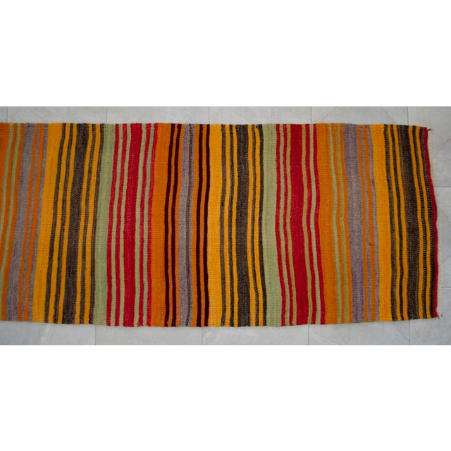 1960s Vintage Runner Rug Turkish Handmade Striped Hallway Decor - 2'6" X 11'6" For Sale - Image 10 of 12