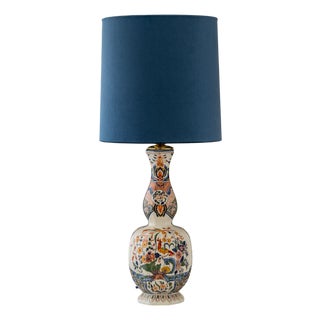 Antique French Faience Table Lamp by Géo Martel with New Velvet Shade For Sale