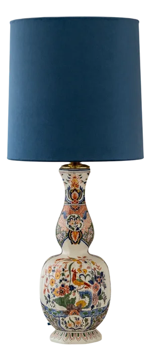 Antique French Faience Table Lamp by Géo Martel with New Velvet Shade