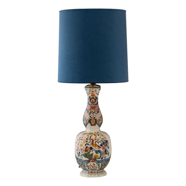 Antique Hand-Painted Delft Ceramic Table Lamp in French Faience with New Shade For Sale