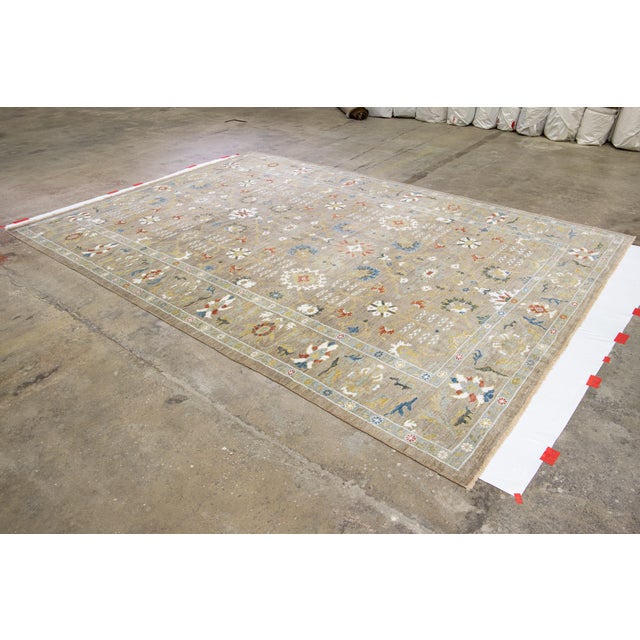 Light Brown Contemporary Sultanabad Handmade Floral Design Wool Rug For Sale - Image 9 of 11