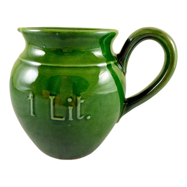 Italian Vintage Green Pottery One Liter Pitcher For Sale