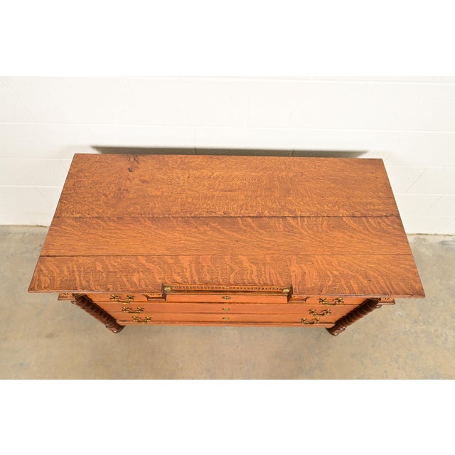 Herter Brothers Style Antique Victorian Carved Oak Dresser or Chest of Drawers, Circa 1890s For Sale - Image 12 of 15