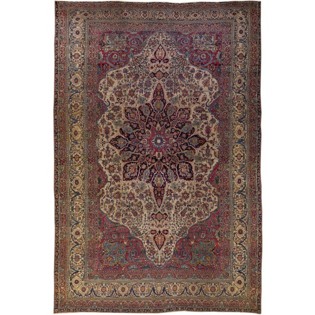 Antique Persian Kerman Handmade Medallion Red Oversize Wool Rug For Sale - Image 10 of 10