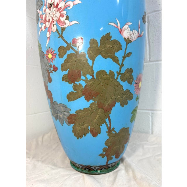 Huge Antique 19th Century Japanese Meiji Cloisonne Enamel Baby Blue Palace Vase For Sale - Image 9 of 17