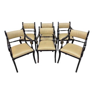 Vintage Regency Style Black Lacquered Dining Chairs - Set of 6 For Sale