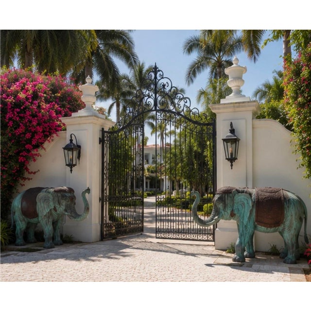 A Pair of Vintage Verdigris Bronze Patinated Elephant Garden Statuary For Sale - Image 12 of 12