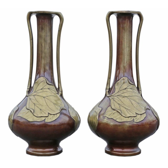 Antique Large Pair of Japanese Bronze Mixed Metal Vases – Exquisite Meiji Period Artist Pieces Full of authentic charm and...